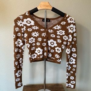 Social Scene cropped brown white flowers cardigan size extra small Y2k
